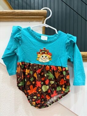 Turquoise Scarecrow Skirted-Style One-Piece for Kids